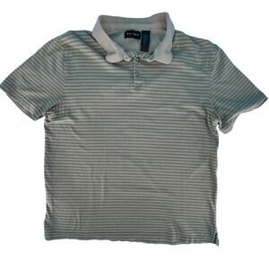 Axcess 3 Button Striped Polo Tee Shirt Top Size Medium Green Khaki 100% Cotton